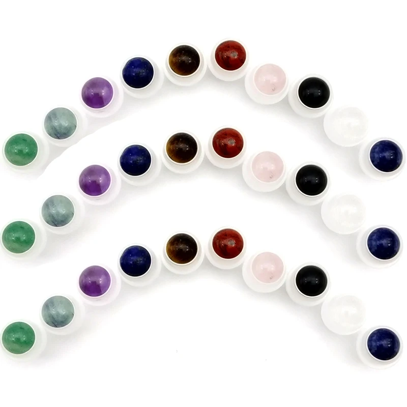 10pcs Natural Semiprecious Stones Gemstone Roller Ball 5ml 10ml Thick Essential Oil Roll On Glass Bottles Spray Bottle