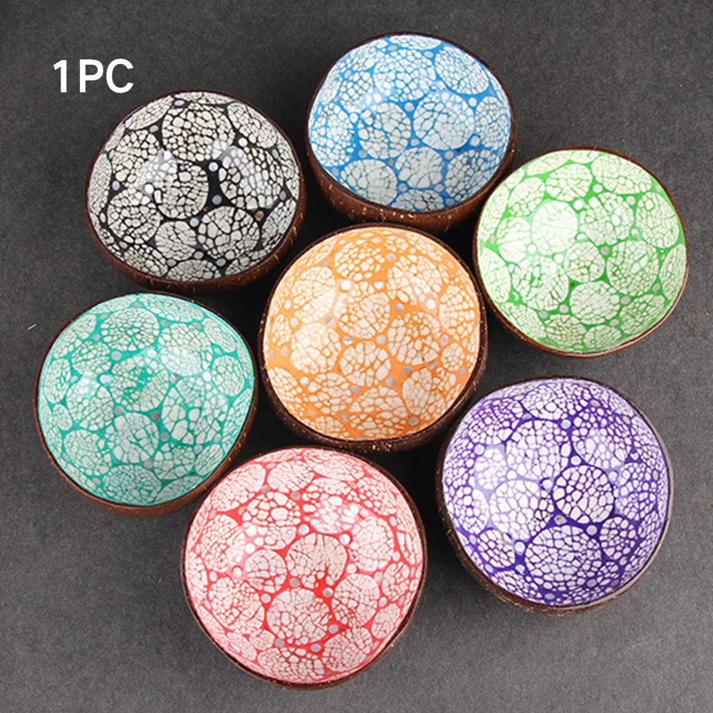 

Paint Handmade Kitchen Candy Storage Natural Dishes Coconut Shell Food Container Bowl Colorful Craft