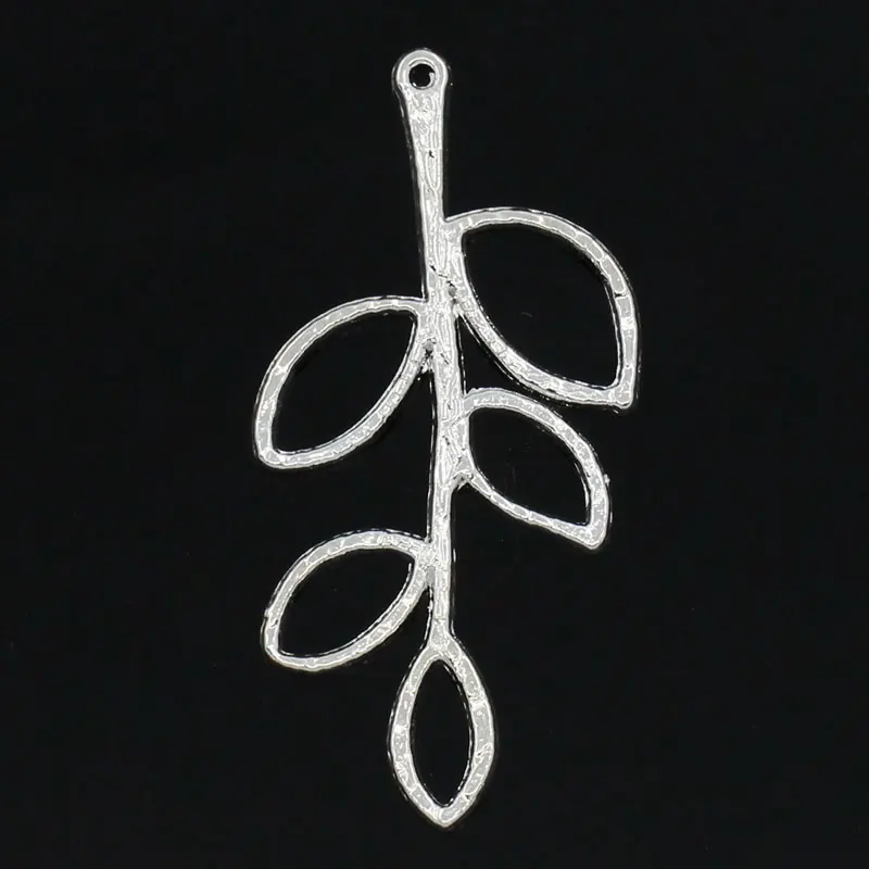 

Lovely Charm Pendants Leaf Silver Plated Hollow 3.8x1.9cm,30PCs (B23587)
