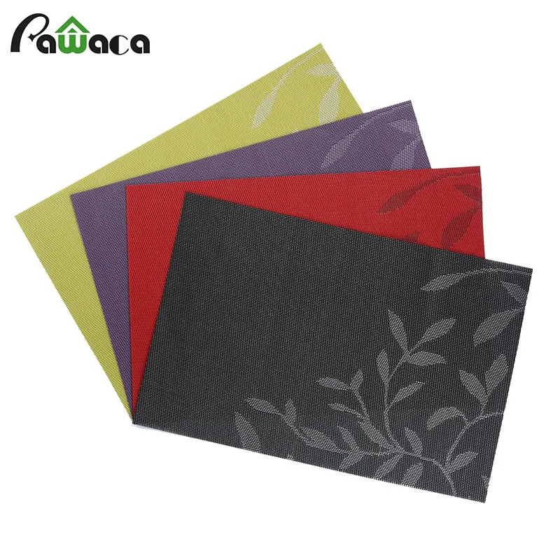 

4pcs/set PVC Placemat Leaf Pattern Place Mats Foldable Weave Heat Resistant Anti-slip Kitchen Table Mats Pad Dinner Mats