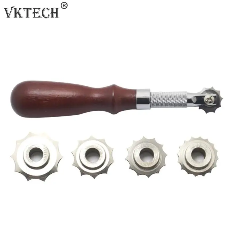 

DIY Leather Craft Kit Over Stitch Line Marking Wheel Gear Roulette Spacing Sewing Tool with Wooden Handle 3/4/5/6mm Leather Tool