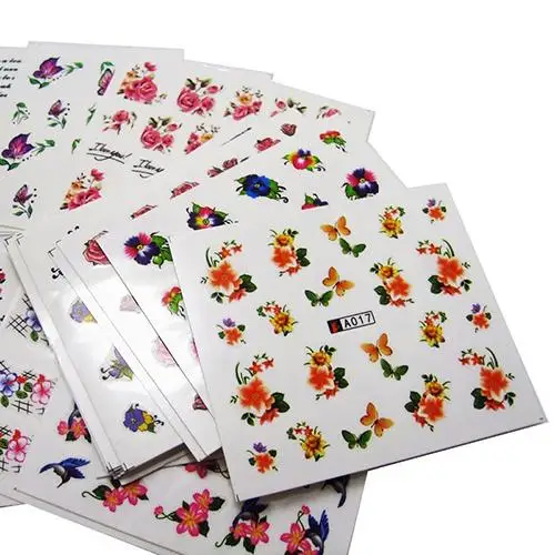 

50 Sheets New Nail Art Stickers For Nails Flower Water Butterfly Rose Heart Transfer Nail Art Decorations DIY Manicure Tools