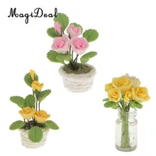 1/12 Масштаб Кукольный домик Миниатюрные желтые глиняные цветы в белом горшок из Ротанга Плантатор для кукол садовая растительная комната Декор для гостиной игрушка