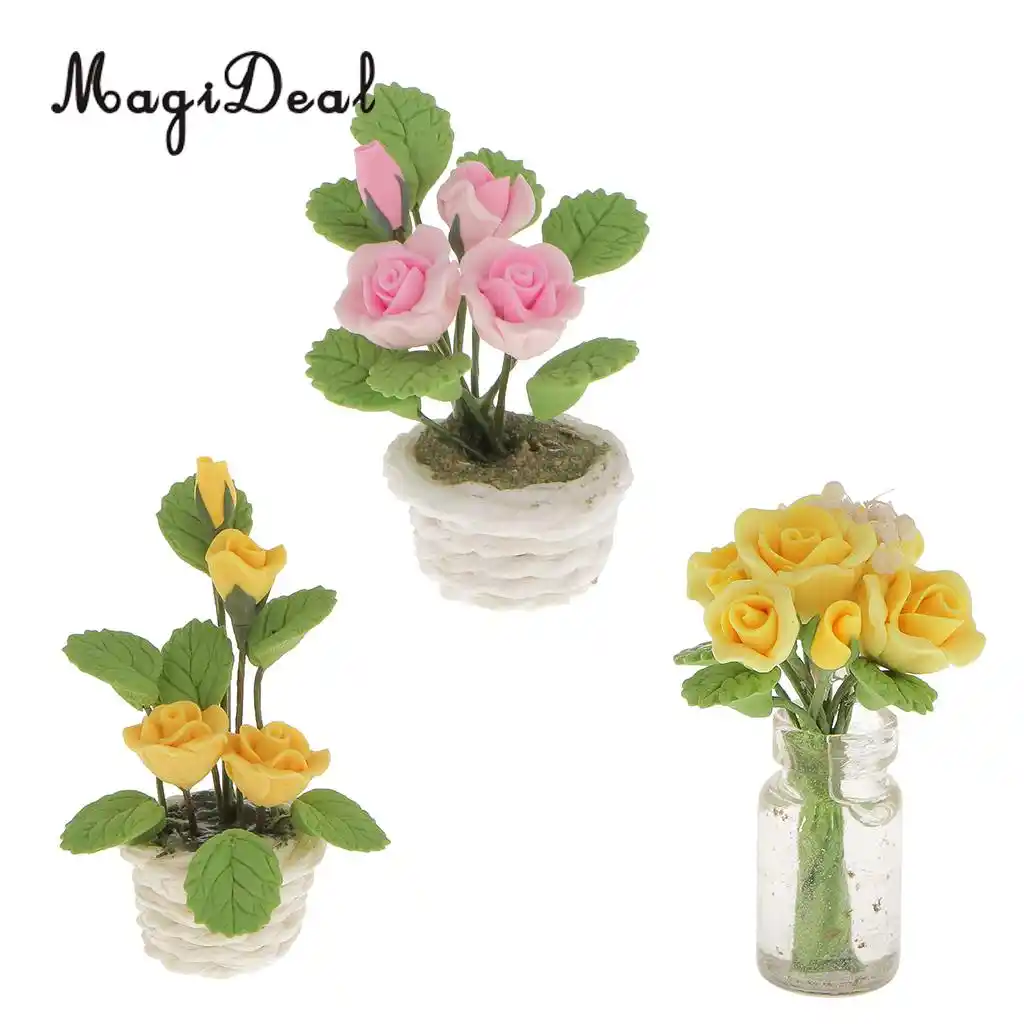 Miniature Dollhouse Hanging Basket With Yellow Flowers 1:12 Scale New