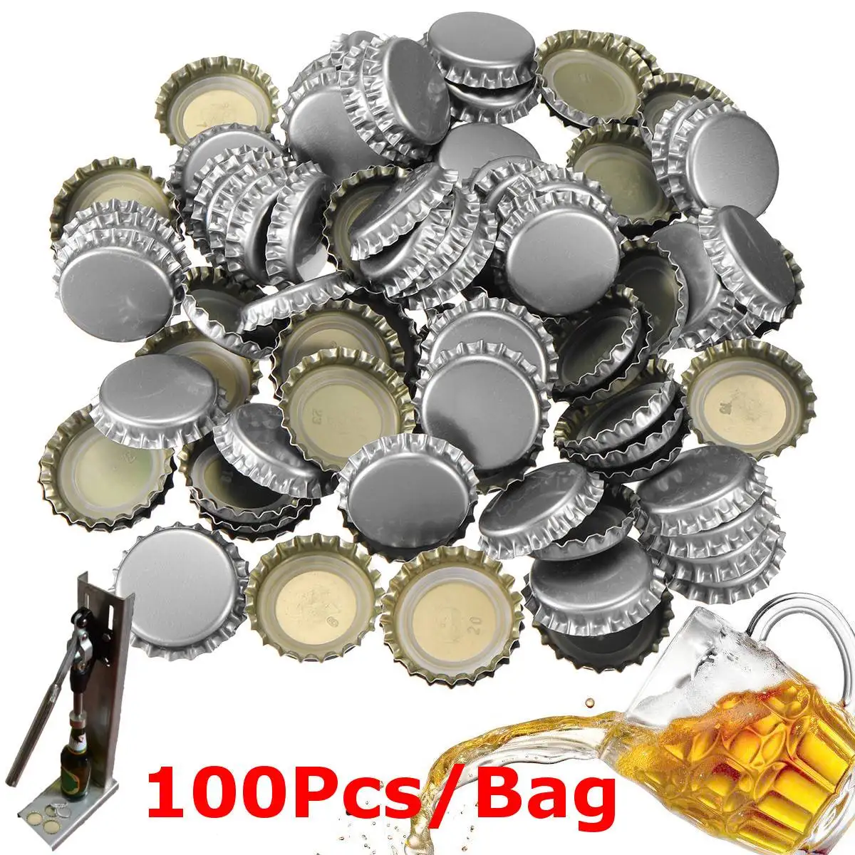 

100pcs/lot Beer bottle cap beer lid for DIY homebrew beer tool Silver Color Beer bottle iron cover