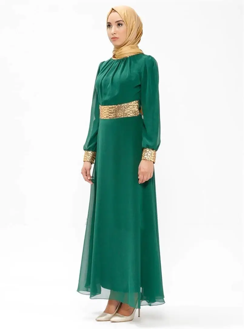 Женское платье Кафтан Abaya длинное с блестками для коктейлей|Мусульманская