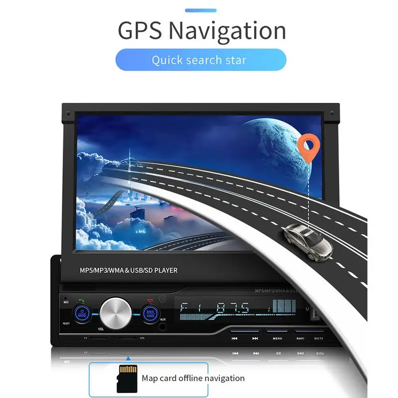 7 дюймов 1 DIN сенсорный экран автомобиля MP5 плеер gps Sat NAV Bluetooth Стерео Выдвижной