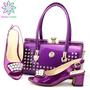

2019 New Design Novelty Style Nigerian Ladies High Quality Shoes with Evening Bag to Match in Purple Color for Slippe