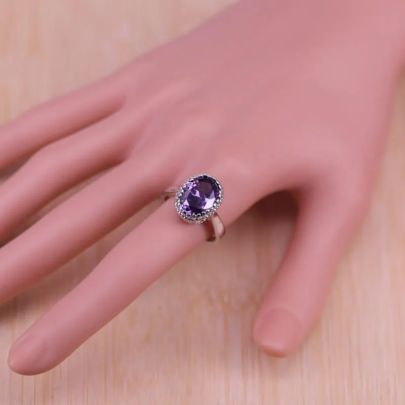 Top Quality Exquisite Purple Silver Color Women Wedding Necklace Earring Ring Zircon Crystal Costume Jewelry Sets