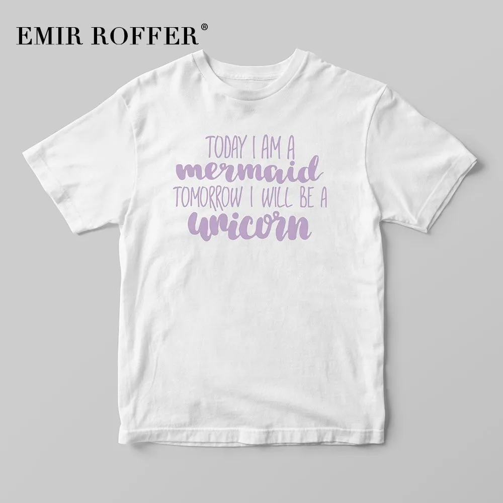 EMIR ROFFER Today I am a mermaid Tomorrow will be unicorn Harajuku Kawaii Женская забавная Винтажная Футболка 90 s