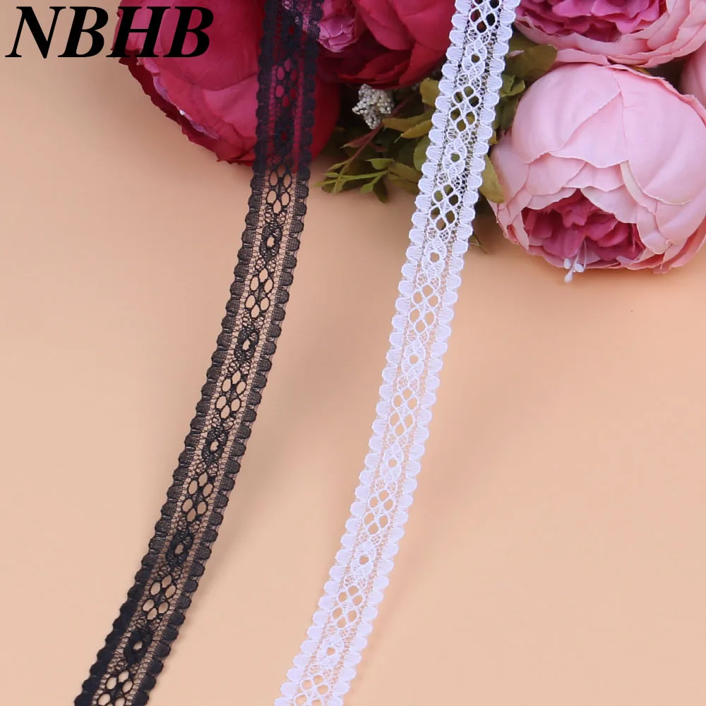 

NBHB Embroidered White Black Lace Ribbon 2cm Wide african lace fabric Trim for sewing accessories Wedding Decoration