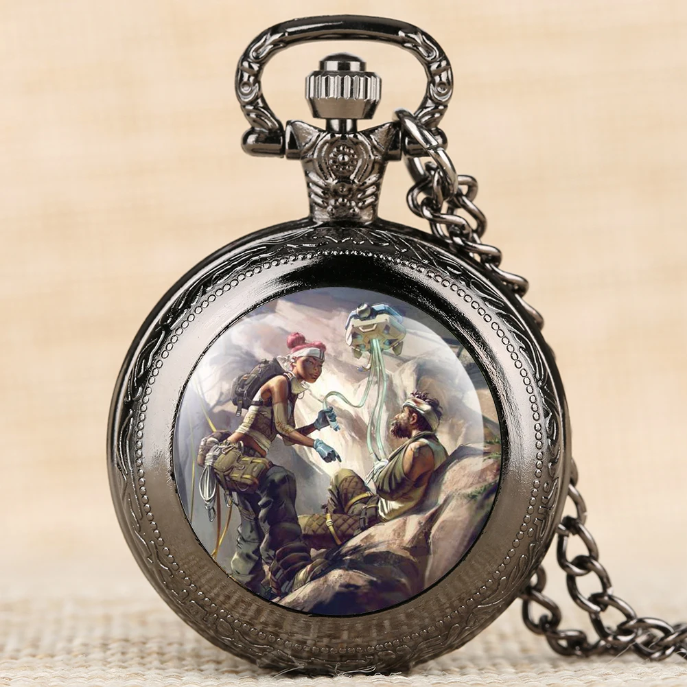 

Apex Online Games Series Theme Sticker Pocket Watch Creative Fob Watches Arabic Digital Clock Necklace Pendant Kids Gifts