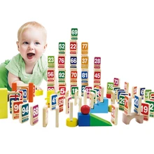 112 шт., Мультяшные деревянные блоки домино с цифрами, Игрушки для раннего обучения детей