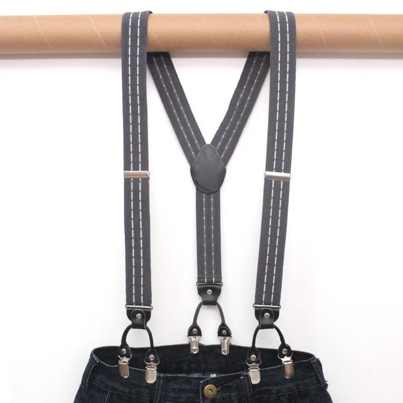 

Real Leather Cross 3.5cm Width Fashion Men 6 Clips Braces Vintage Mens Suspender Trousers Husband Male Suspensorio