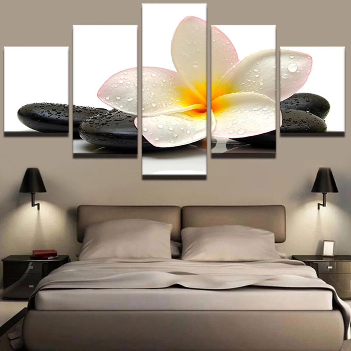 

5Pcs Modern Canvas Print Painting Flowers and Stone Still Life Calligraphy Poster Wall Art Pictures Home Decorations Unframed