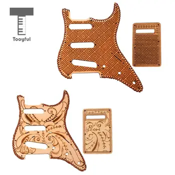 

Tooyful Exquisite SSS Maple Wood Carving Guitar Pickguard Scratch Plate Wool Edge with Back Plate Set