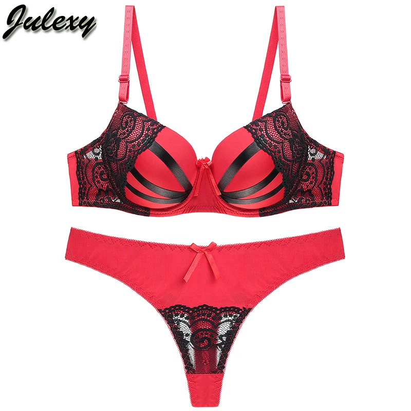  Julexy New 2019 Bra Brief Set Sexy Thongs Women Bra Set Push Up Lace Underwear Set Intimate Plus Si