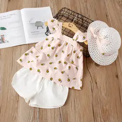 2019 летние детские комплекты одежды для девочек Детские костюмы с короткими рукавами футболка + шорты в полоску Одежда для маленьких