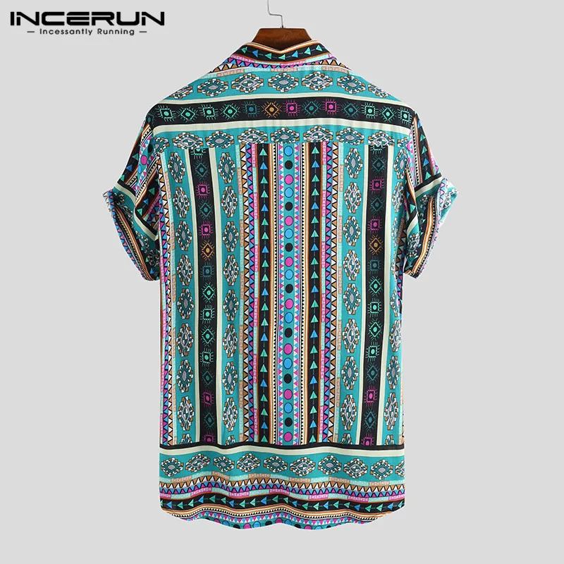 Goede INCERUN Etnische Stijl Print Mannen Casual Shirt Revers Hals Streetwear Korte Mouw Tops 2019 Losse Tropische Hawaiiaanse Shirt Mannen S 5XL