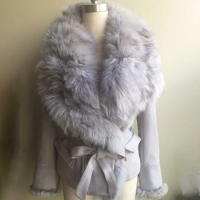 Renard Manteau Revers Grand Femmes Daim Black Hiver 2018 Mode Nouveau Court light ewq Streetwear Mince De Réglable Coton Gray Fourrure Taille Style Ac97902l 0Twvcq
