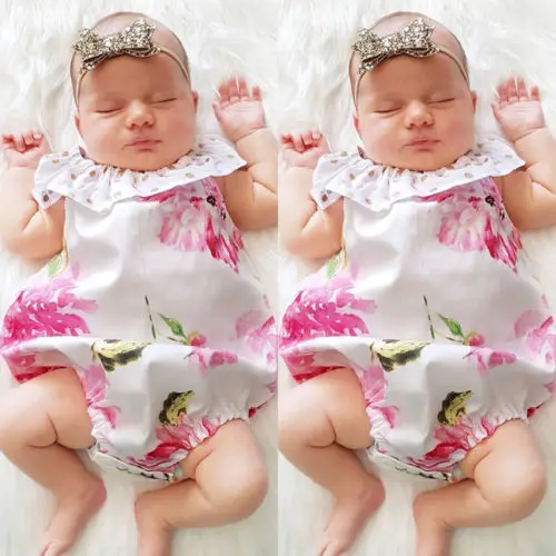 Новорожденный Солнечный костюм для девочки Цветочный хлопковый комбинезон одежда наряд