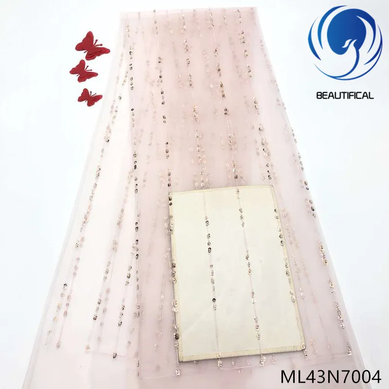 

Beautifical laces fabrics with sequins african tulle lace dress 2019 high quality net laces fabric for women 5yards/lot ML43N70