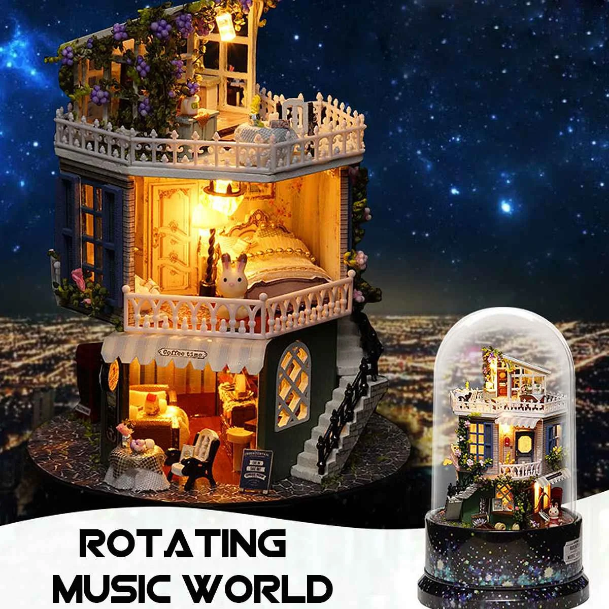 

Cute Room DIY Dollhouse Miniature Model Doll House With Furnitures Rotate Music Box With Dust Cover Gift Toys For Children