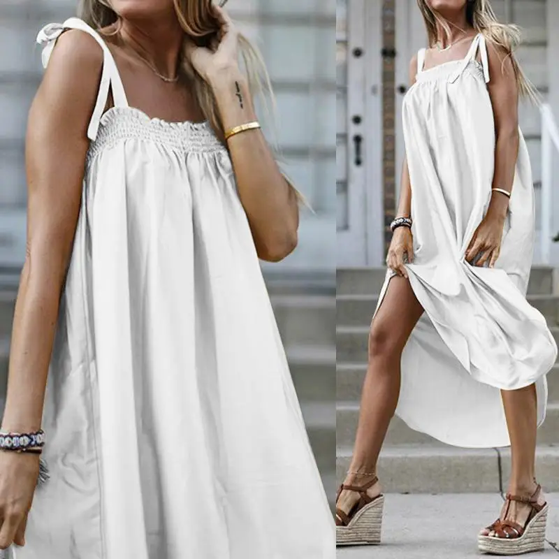 

2019 Celmia Summer Dress Women Casual Loose Solid Pleated Dresses Sexy Straps Sleeveless Long Maxi Vestidos Robe Femme Plus Size