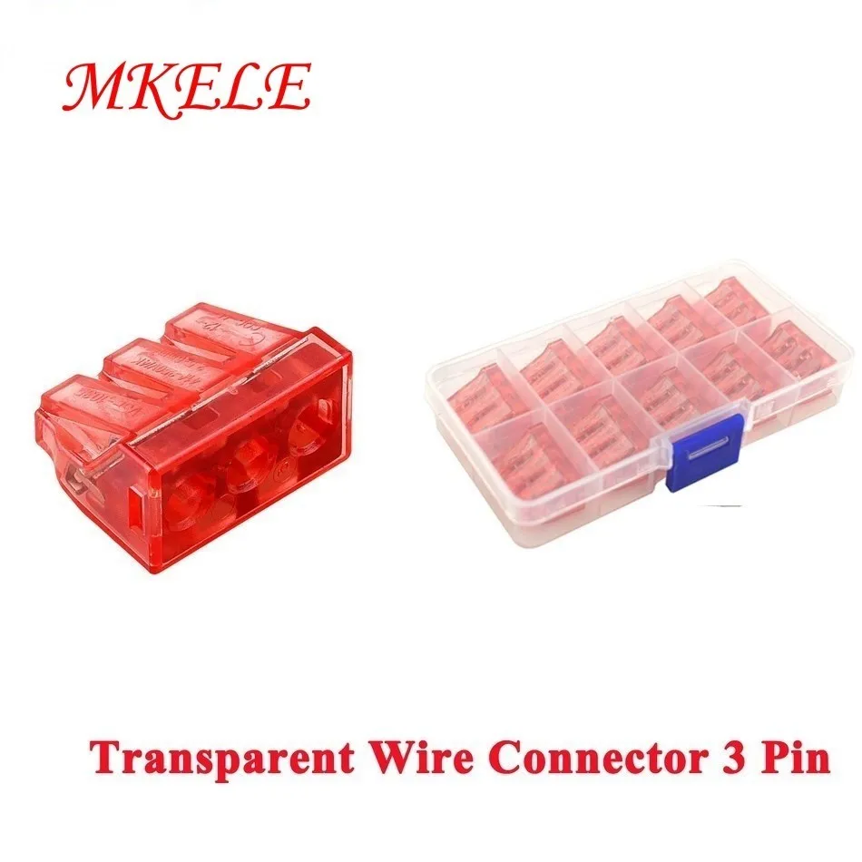 

MKVSE-103D-c 3Pin Terminal Block Connector 10 Pcs Transparent Push Wire Adapter Compact Wire Wiring Quick Connector Cable