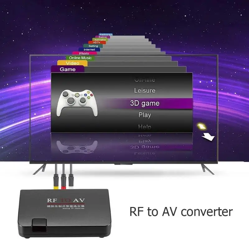 

ALLOYSEED RF to AV Analog TV Receiver Converter Modulator Power Adapter With AV Audio Cable Remote Control USB TV Receiver Box
