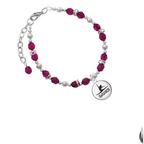 Silvertone Domed Contemporary Dance Splits Magenta Beaded Bracelet |