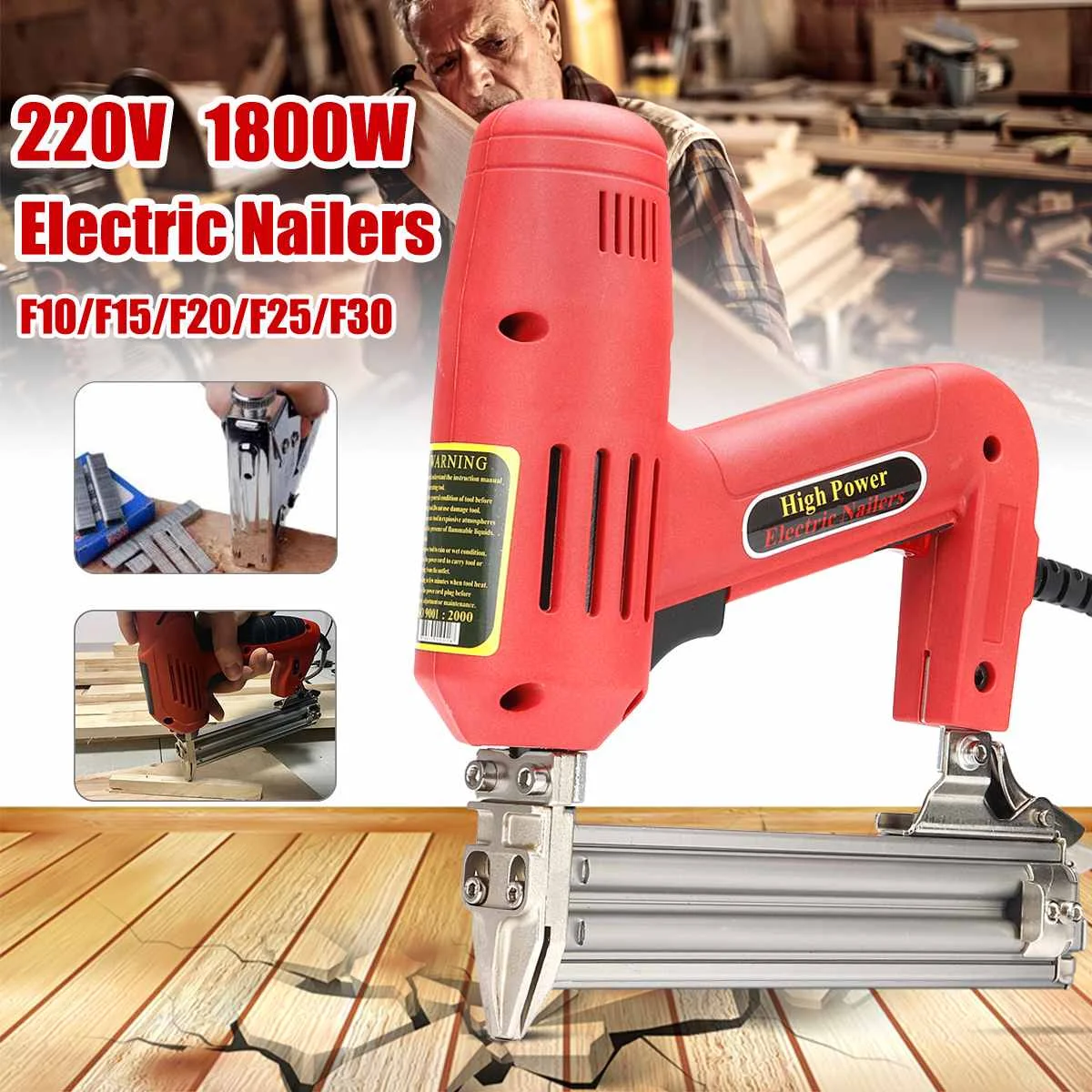 Electric Nailer 10-30mm Straight Nail Staple Guns 220V 1800W Woodworking Tool Light Weight Portable Firing Speed Rate