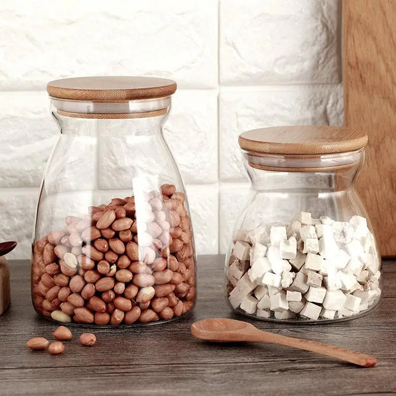 

Kitchen Supplies Grain Storage Tank Food Sealed Can Transparent Glass Coffee Beans Storage Jar Tea Can With Bamboo Lid
