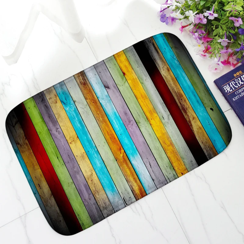 Colorful Stripe Non slip Bathroom Carpet Toilet Bath Mat Soft Flannel