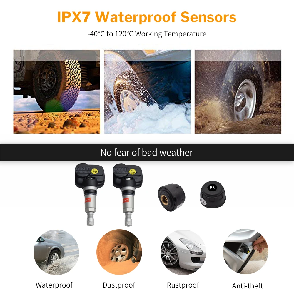 Deelife el sistema de monitoreo de presión de Sensor TPMS coche Solar de Control de presión de los neumáticos de alarma tics rueda externa los sensores internos. - 4