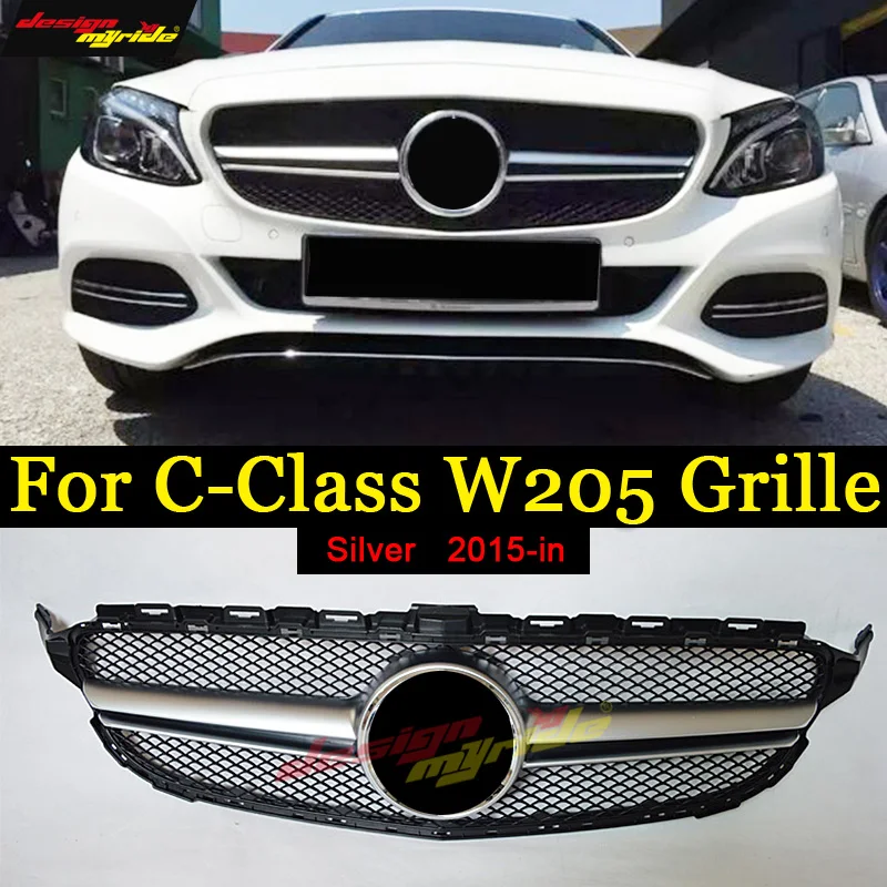 W205 решетка AEAMG стиль ABS серебро без эмблемы Спорт для Benz C180 C200 C250 C300 C350 C400 Передняя