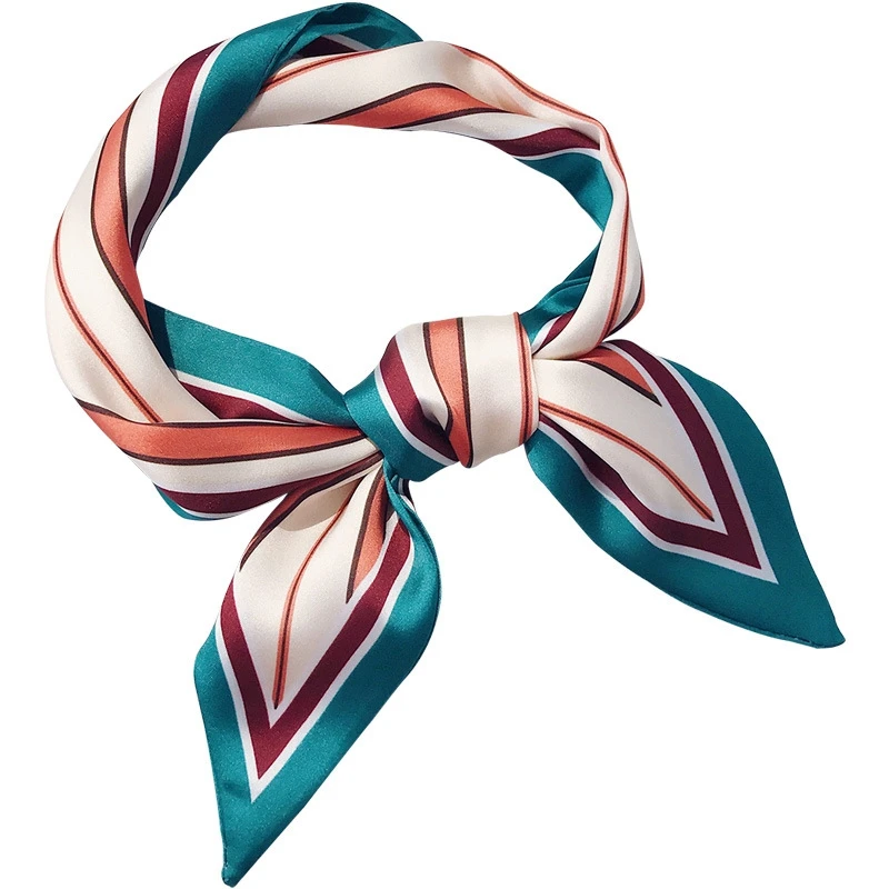 New Women's Square Scarf Silk Head Stripe Double-Sided Small Retro Hair Band Small Fashion Scarf