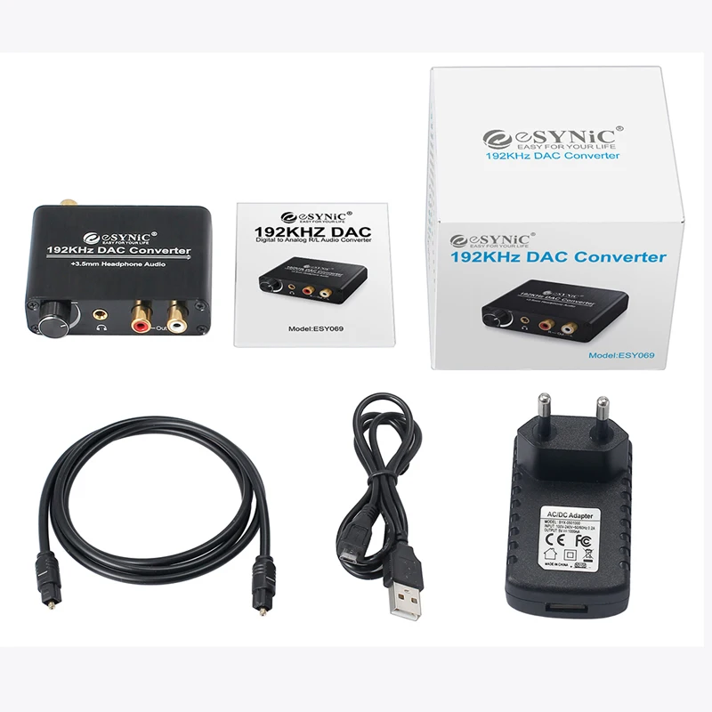 ESYNiC 192 кГц ЦАП цифро аналоговый аудио конвертер оптический коаксиальный Toslink в