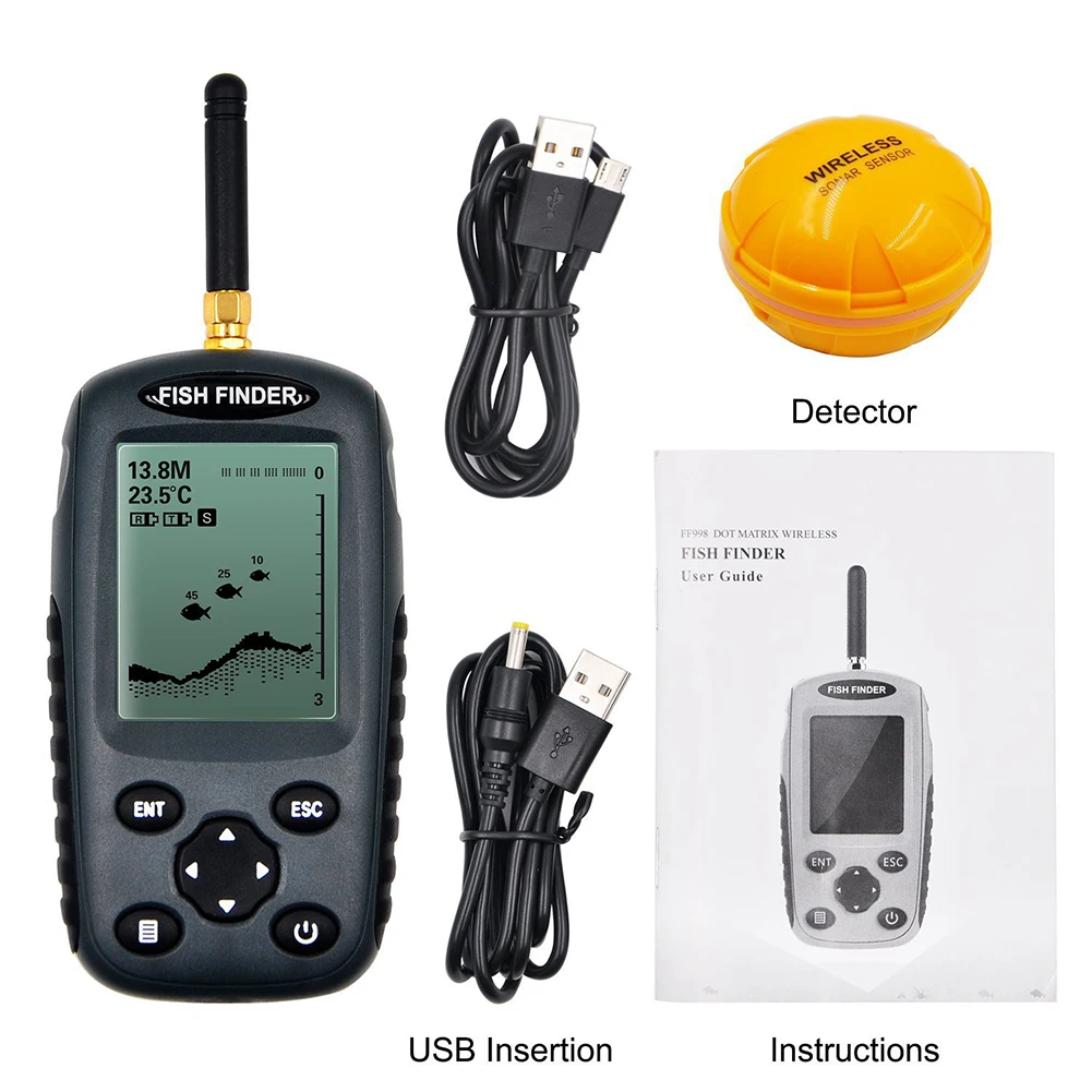 في الهواء الطلق المهنية صياد السمك قابلة للشحن لاسلكية Fishfinder الاستشعار 125 kHz سونار صدى أسلم