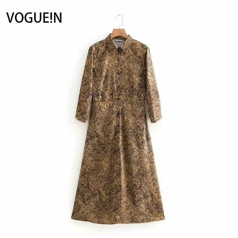 

VOGUEIN New Womens Sexy 3/4 Sleeve Animal Snake Pattern Print Sexy Midi Dress Wholesale