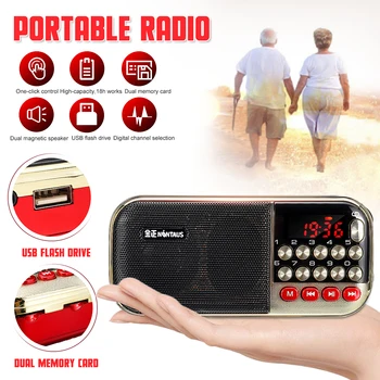 

Portable Mini Radio FM MP3 One-click Cycle/Search Digital Channel Selection Wireless Dual Magnetic Speakers support Card U Disk