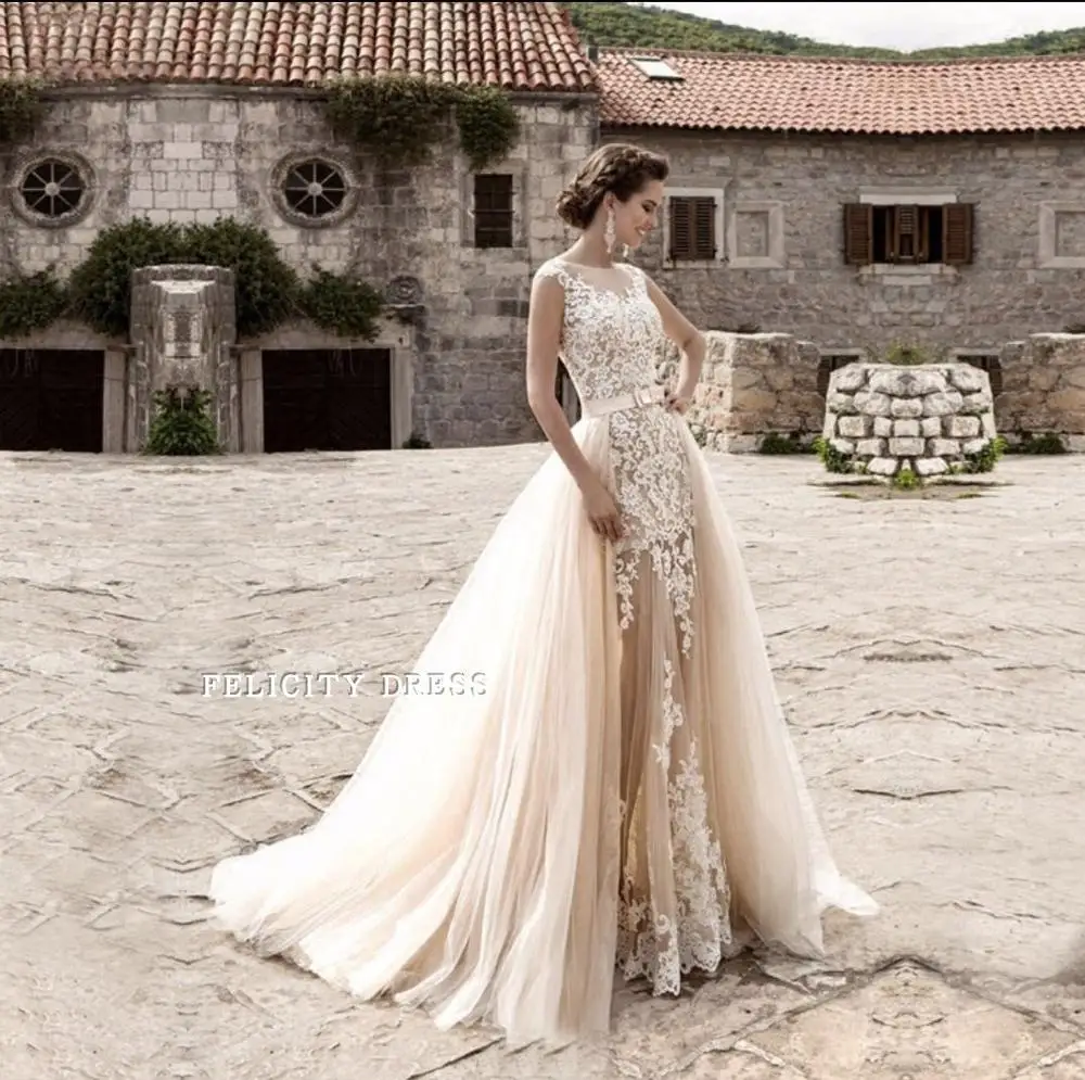 

Vestido de noiva 2019 Sexy Lace Wedding Dress See Through Back Lace Mermaid Robe de mariee Custom Bride Dress