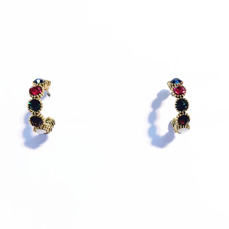 

Luxury Metal Round Circle Colorful Cubic Zirconia Exaggerated Personality Temperament Piercing Ear Accessories