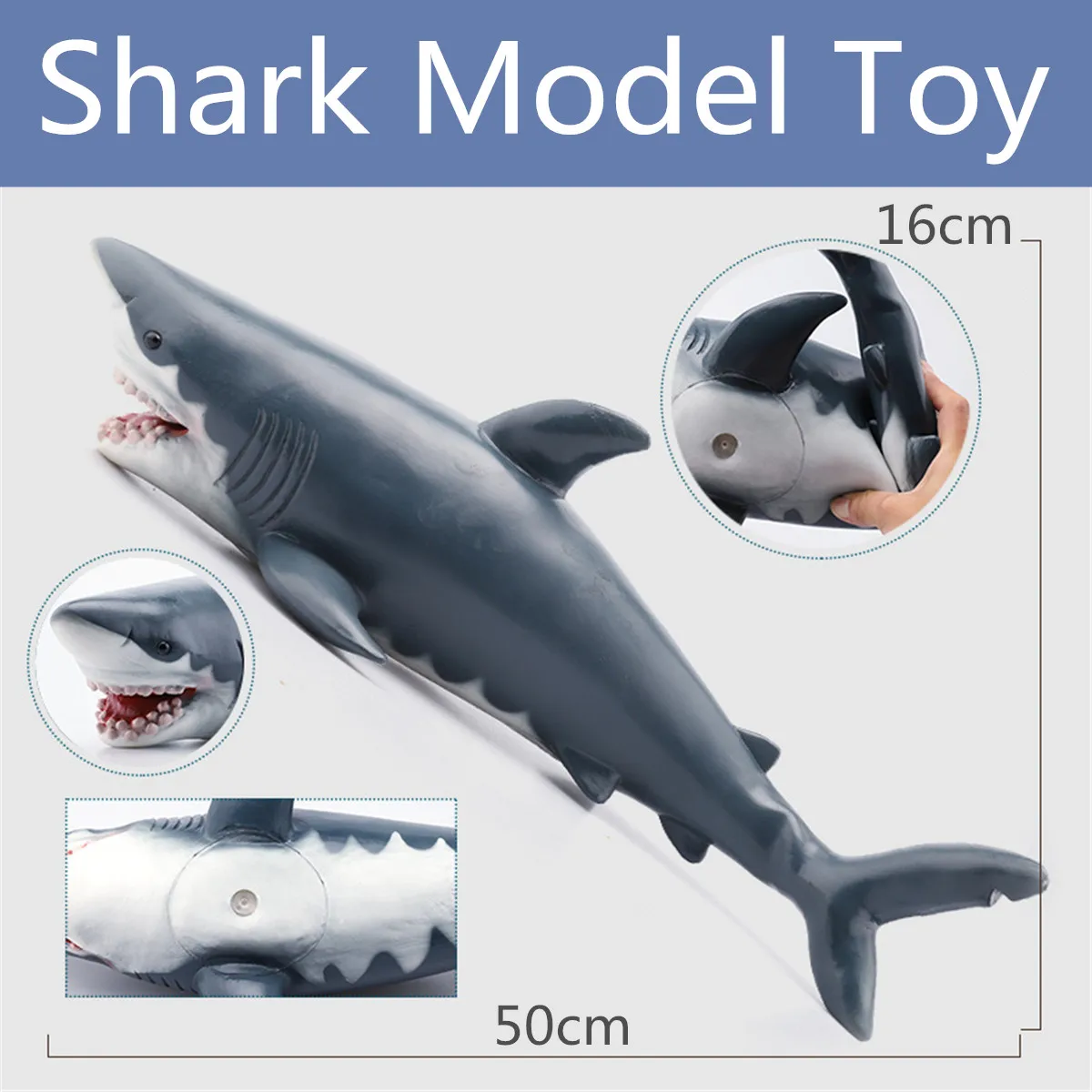 

50x16CM Big Size Soft Glue Blue Shark For Boys Great White Shark Simulation Sea Life Animal Model Toys Action Figures Kid Gifts