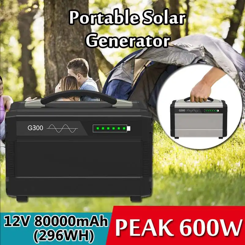 

600W Max 80000mAh Inverter Portable Solar Generator UPS Pure Sine Wave Power Supply USB LCD Display Energy Storage Outdoor