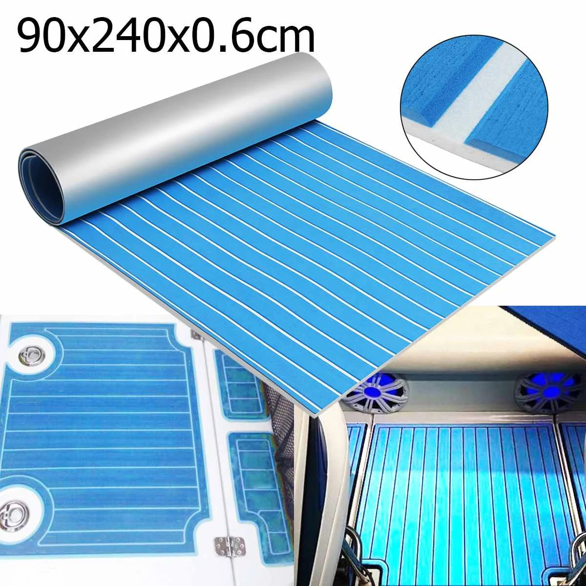 

0.6cm 90x240cm EVA Foam Teak Sheet Self-adhesive Boat Yacht Synthetic Decking Foam Floor Mat Blue With White Line Floor Sheet