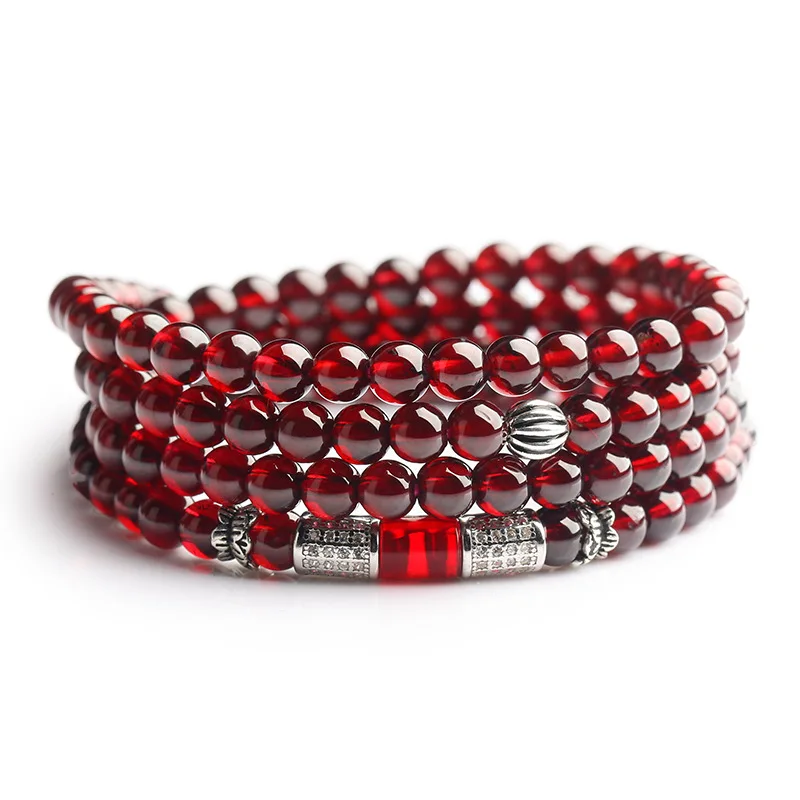 

Genuine Natural Garnet Bracelet Charms 925 Silver Accessories Fashion Stretch Jewelry Garnet Stone Crystal Quartz Round Bead