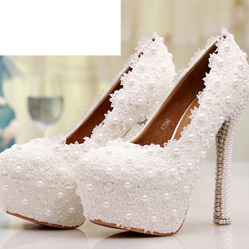 

White Lace High Heel Wedding Shoes Lace Flower Bride Dress Shoes Best Price Dropshipping Bridesmaid Shoes Adult Ceremony Pumps
