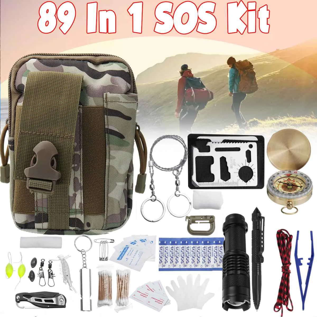 SOS аварийное оборудование для кемпинга выживания 89 шт./компл. снаряжение для улицы тактический инструмент безопасности первой помощи легкий универсальный портативный