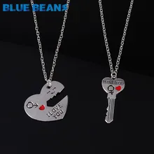 2 шт./компл. романтическая пара ожерелья выгравировать с надписью «I Love You Love Heart& Ключ Подвески с цепочками серебро Цвет цепи ожерелье ювелирные изделия для продажи